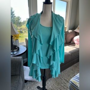 Geneology Fashion DNA Women’s Blue Tank and Ruffle Cardigan Set Large